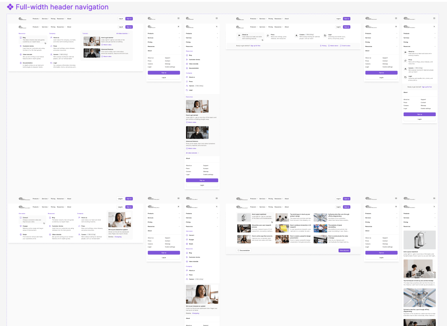 Variantes du header de navigation
